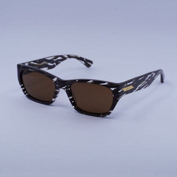 Bottega Veneta BV1143S 003 Sunglasses Striped Brown Rectangle Frame,Brown Lenses - Picture 1 of 11